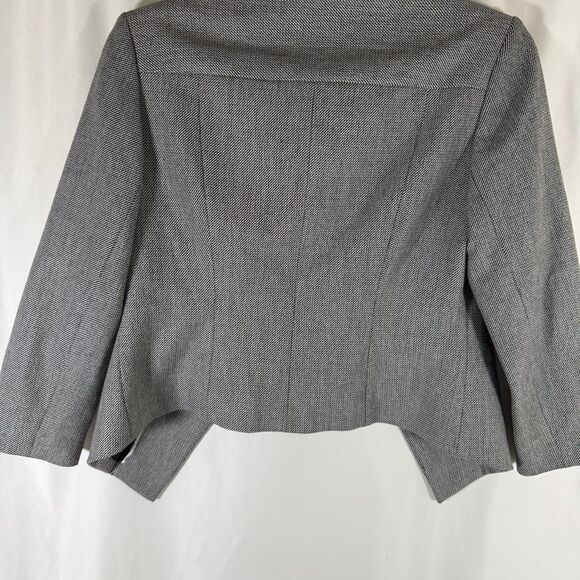 Express Blazer Women's 2 Black White Open Front Stretch Lined Structured 3/4 Slv - Picture 9 of 9